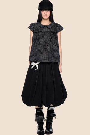 Plaid Tie Doll Collar T-Shirt Set-Up