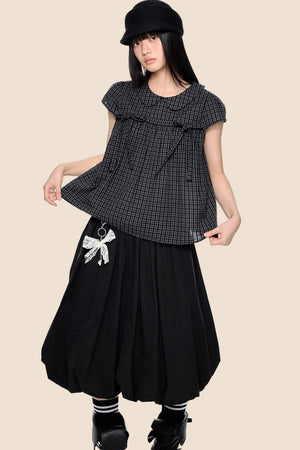 Plaid Tie Doll Collar T-Shirt Set-Up