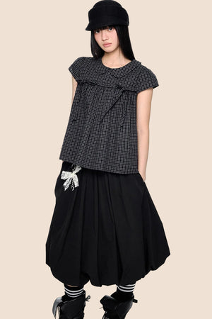 Plaid Tie Doll Collar T-Shirt Set-Up