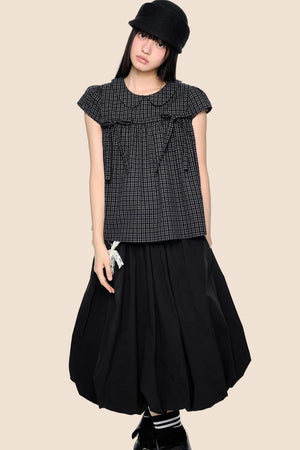 Plaid Tie Doll Collar T-Shirt Set-Up