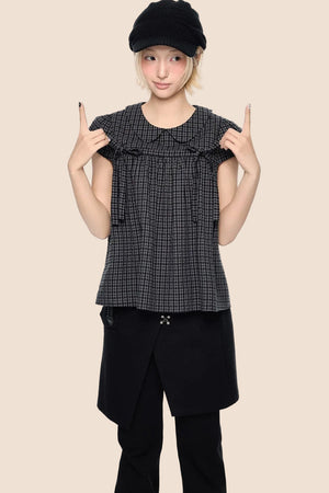 Plaid Tie Doll Collar T-Shirt Set-Up