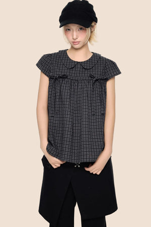 Plaid Tie Doll Collar T-Shirt Set-Up