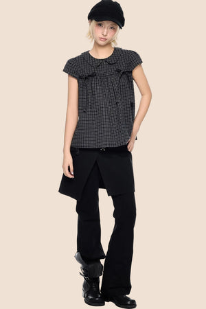 Plaid Tie Doll Collar T-Shirt Set-Up