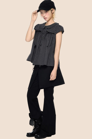 Plaid Tie Doll Collar T-Shirt Set-Up