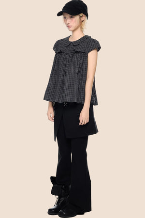 Plaid Tie Doll Collar T-Shirt Set-Up