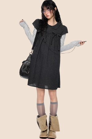 Plaid Tie Doll Collar T-Shirt Set-Up