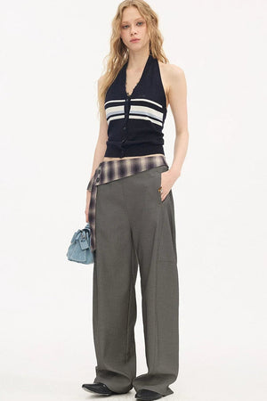 Plaid Tie-Waist Trousers