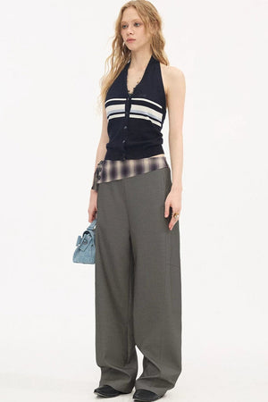 Plaid Tie-Waist Trousers