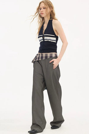 Plaid Tie-Waist Trousers