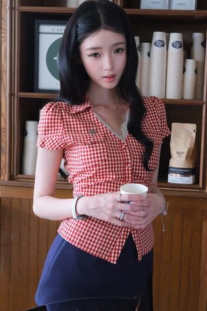 Plaid Tie Waist Versatile Shirt