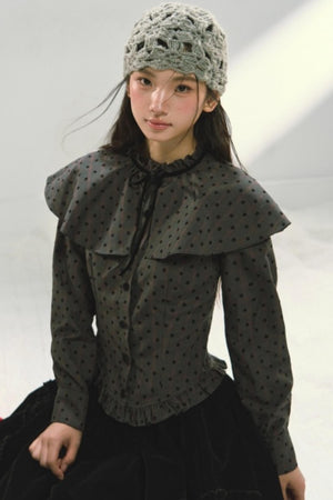 Plaid Velvet Floral Cape Blouse