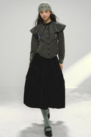 Plaid Velvet Floral Cape Blouse