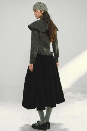 Plaid Velvet Floral Cape Blouse