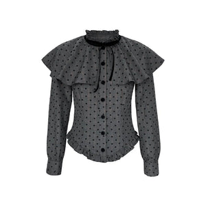Plaid Velvet Floral Cape Blouse