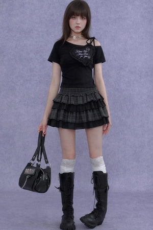 Plaid Waist-Cinching Cake Skirt