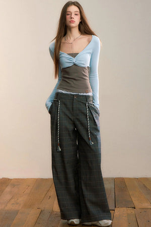 Plaid Wool-Blend Suit Pants