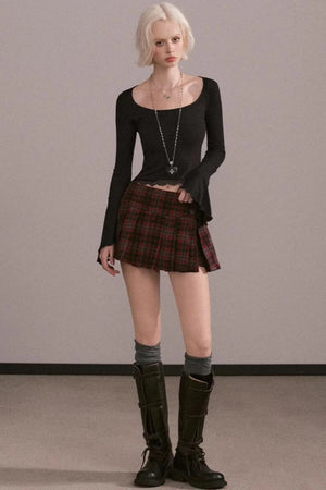 Plaid Wool Pleated Skirt