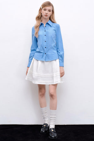 Pleated Basic Long-Sleeved Shirt