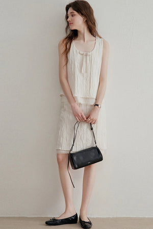 Pleated Bow Linen Vest Set-Up