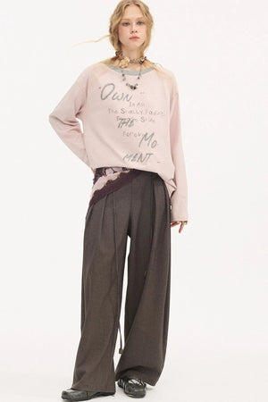 Pleated Curved Wide-Leg Pants