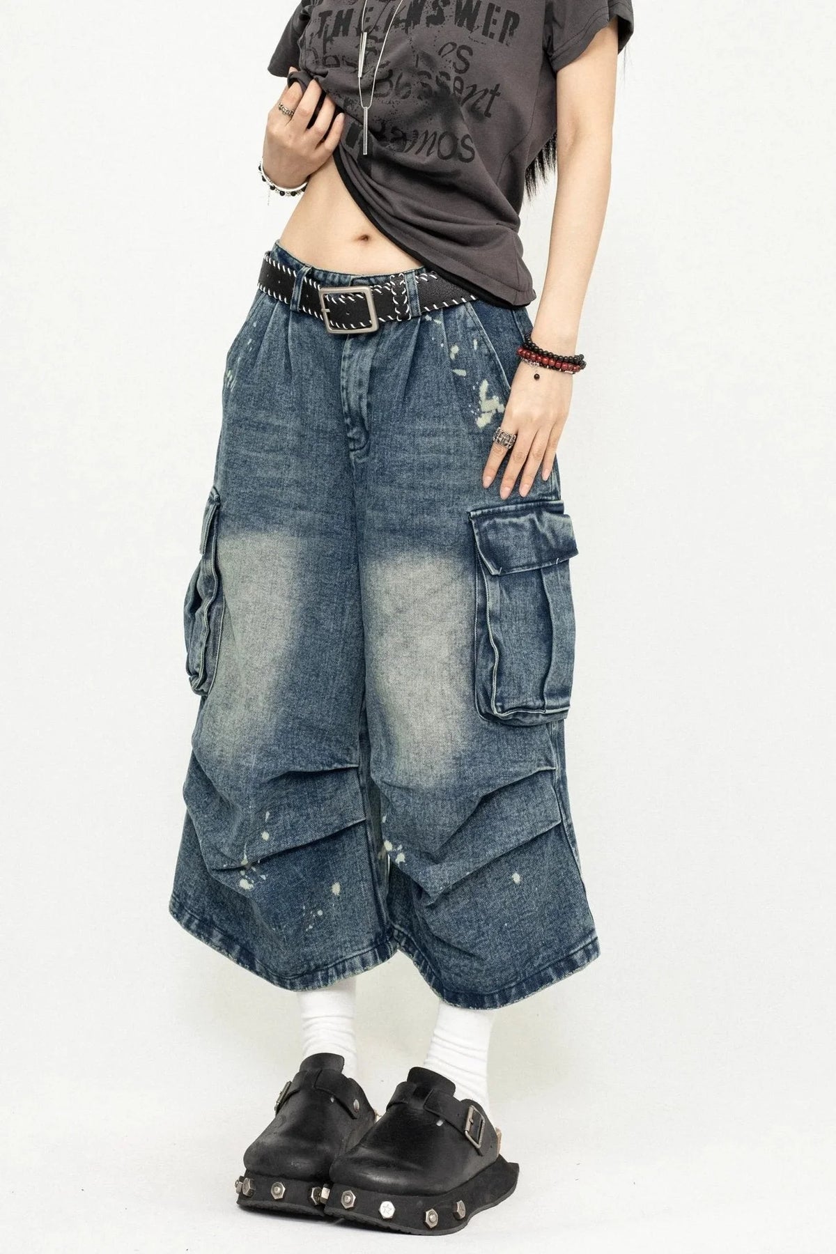 Pleated Denim Culottes Pants
