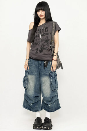 Pleated Denim Culottes Pants