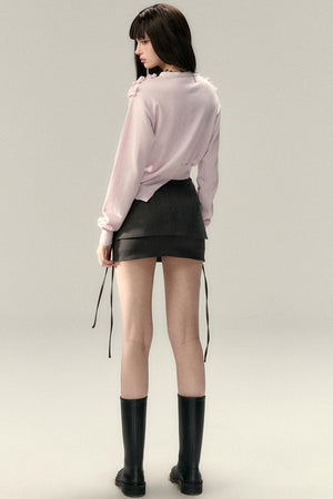 Pleated Design Lace Knit Wool Cardigan