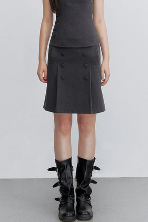 Pleated Double-Breasted Skirt