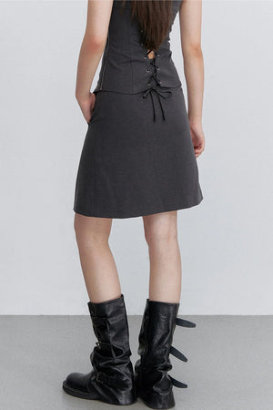Pleated Double-Breasted Skirt