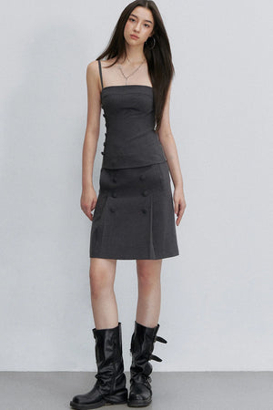 Pleated Double-Breasted Skirt