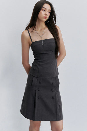 Pleated Double-Breasted Skirt
