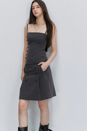 Pleated Double-Breasted Skirt