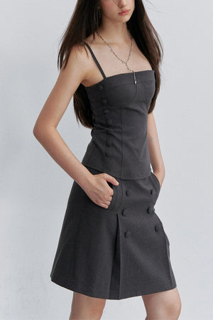 Pleated Double-Breasted Skirt