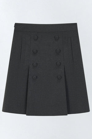 Pleated Double-Breasted Skirt