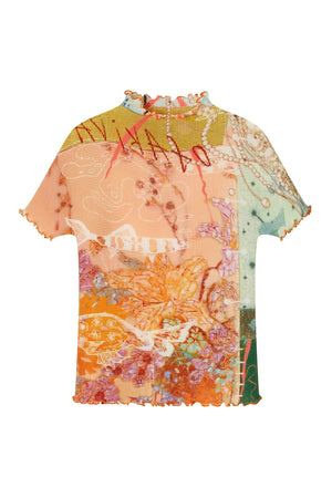 Pleated Floral Ruffle Short Sleeve Top