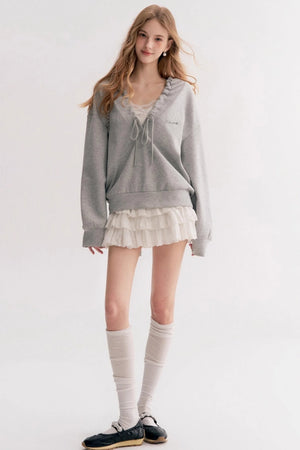 Pleated Hooded Sweatshirt Set-Up