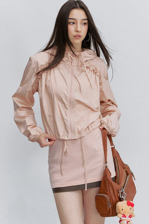 Pleated Lace Hooded Jacket