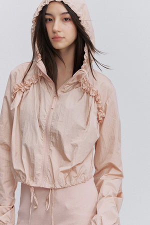 Pleated Lace Hooded Jacket