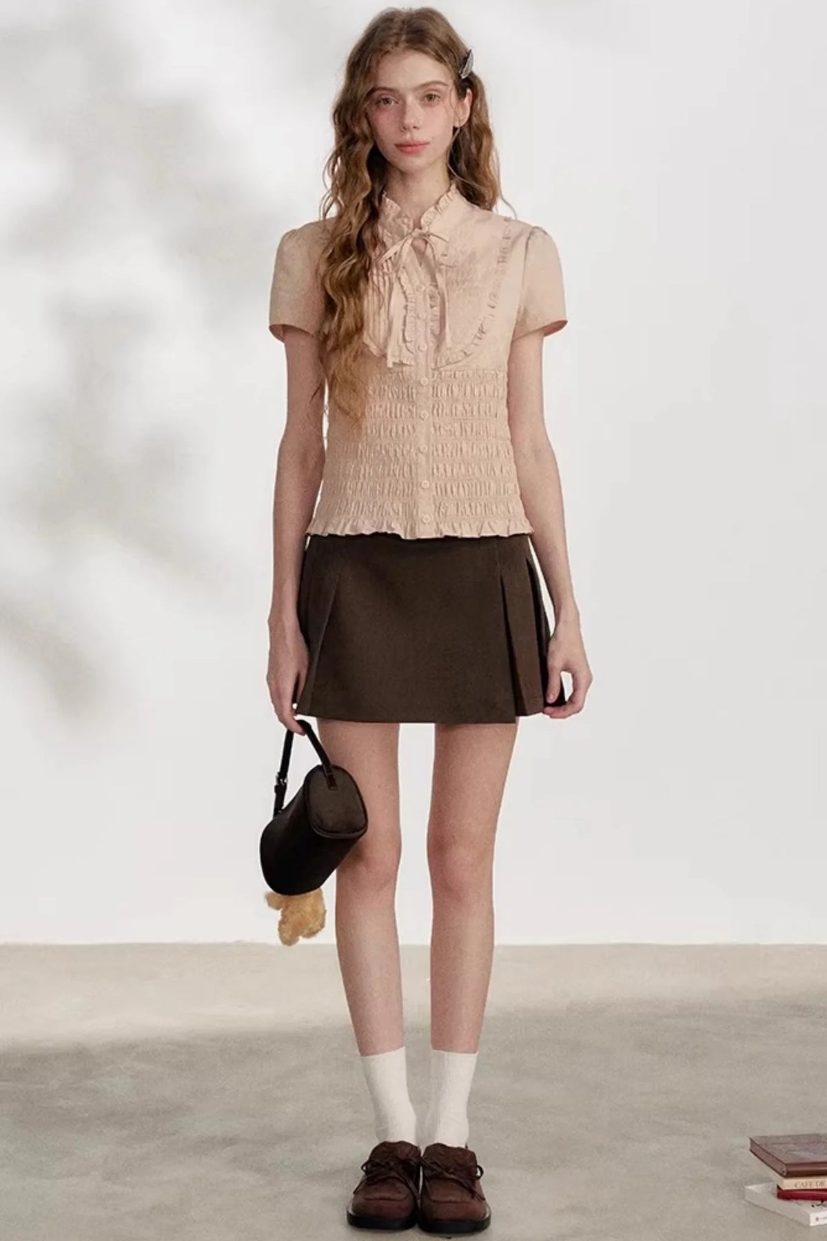 Pleated Lace Pink Blouse