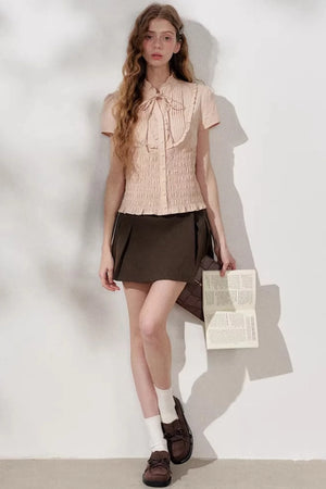 Pleated Lace Pink Blouse