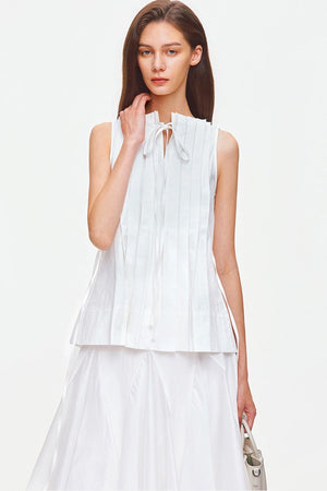 Pleated Linen Cotton Sleeveless Top