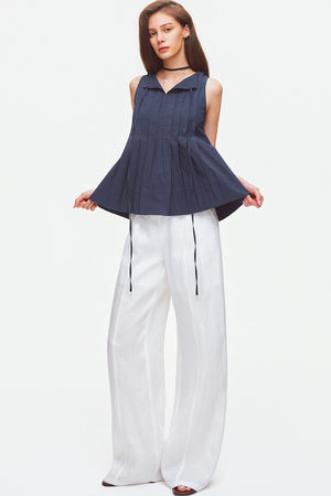 Pleated Linen Cotton Sleeveless Top