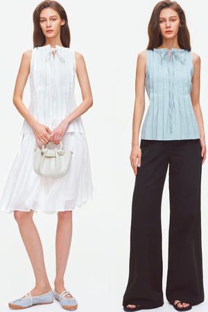 Pleated Linen Cotton Sleeveless Top