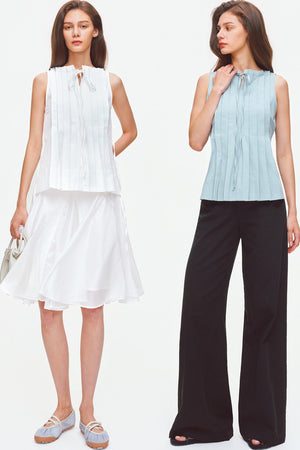Pleated Linen Cotton Sleeveless Top