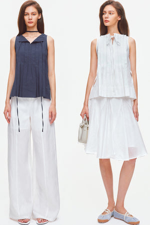 Pleated Linen Cotton Sleeveless Top