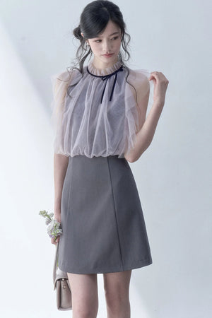 Pleated Mesh Patchwork Dress