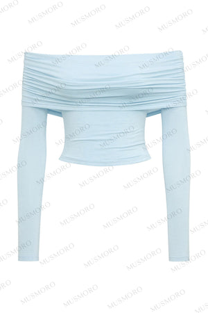 Pleated One-Shoulder Knit and Skirt Set-Up