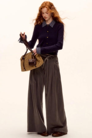 Pleated Retro Wide-Leg Pants