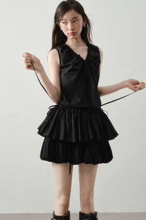 Pleated Ruffle Hem Sleeveless Top