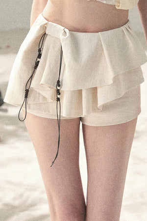 Pleated Ruffled Skirt Pants Set